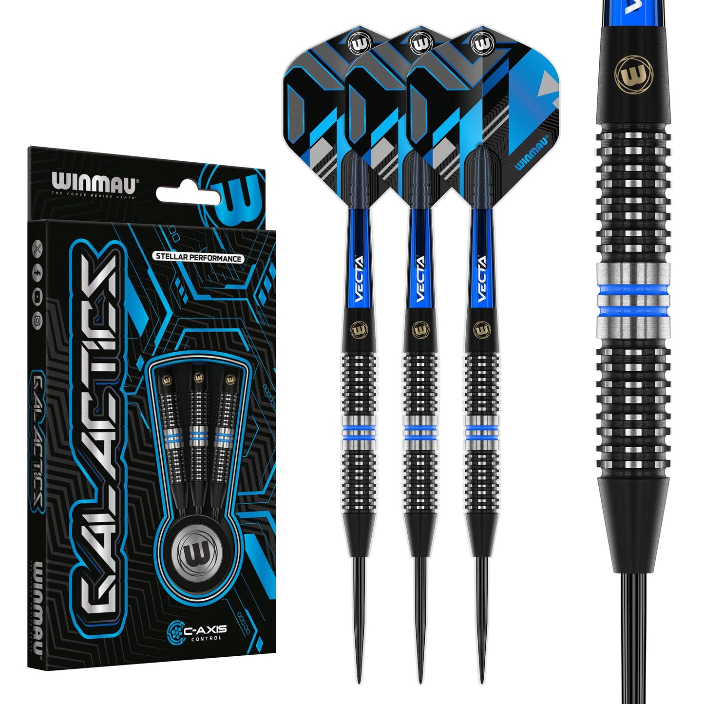 WINMAU Darts Galactics 90% Professional Tungsten Darts Set with Dart Flights and Dart Shafts (Stems) - Available weights 18g Soft Tip 24g and 26g Steel Tip