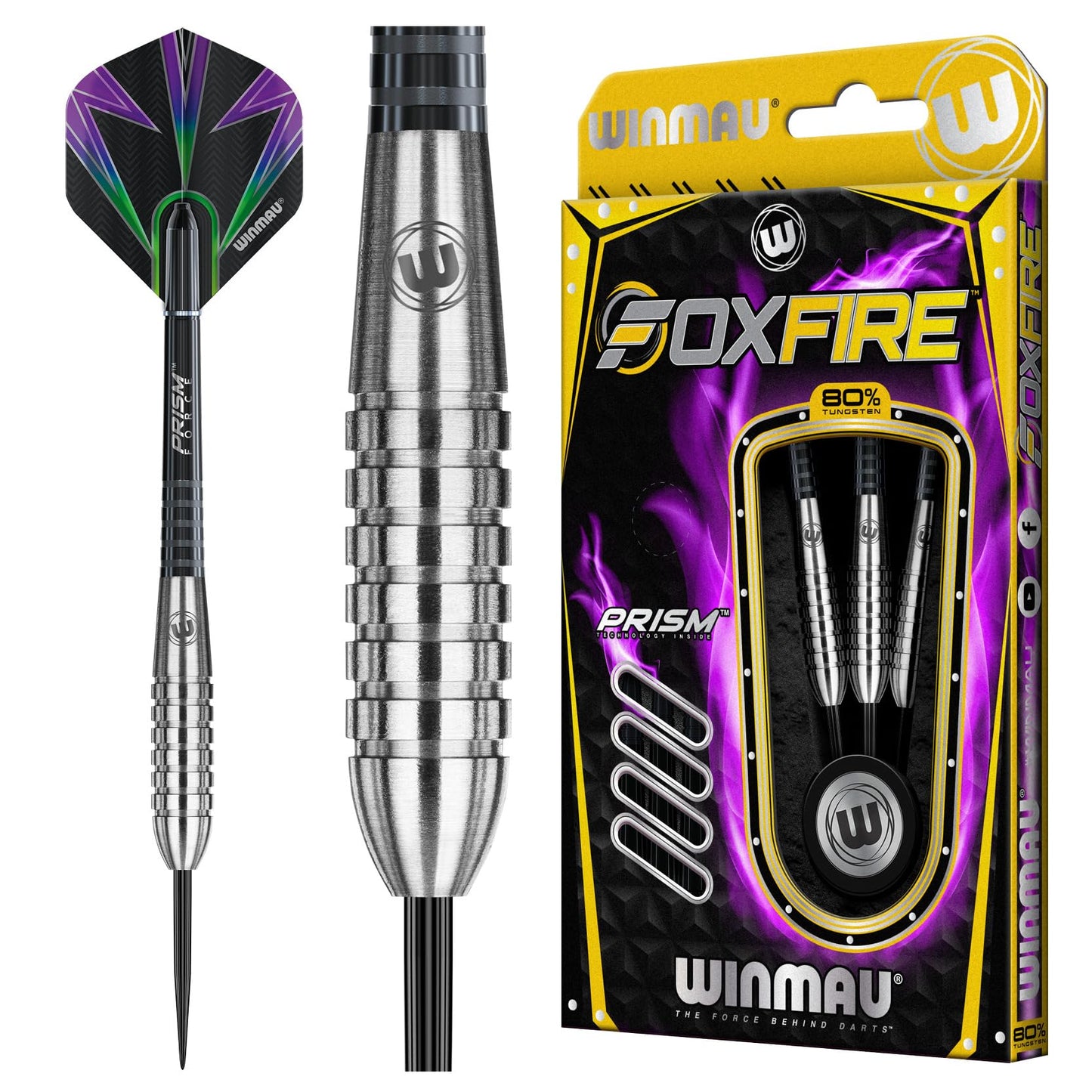 WINMAU Foxfire 25g Tungsten Darts with Prism Flights and Shafts (Stems)