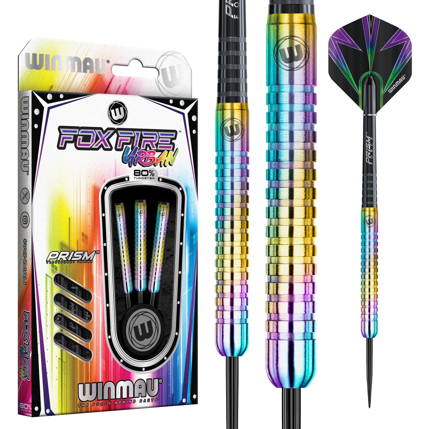 WINMAU Foxfire Urban Professional Tungsten Darts Set with Flights and Stems (Shafts)