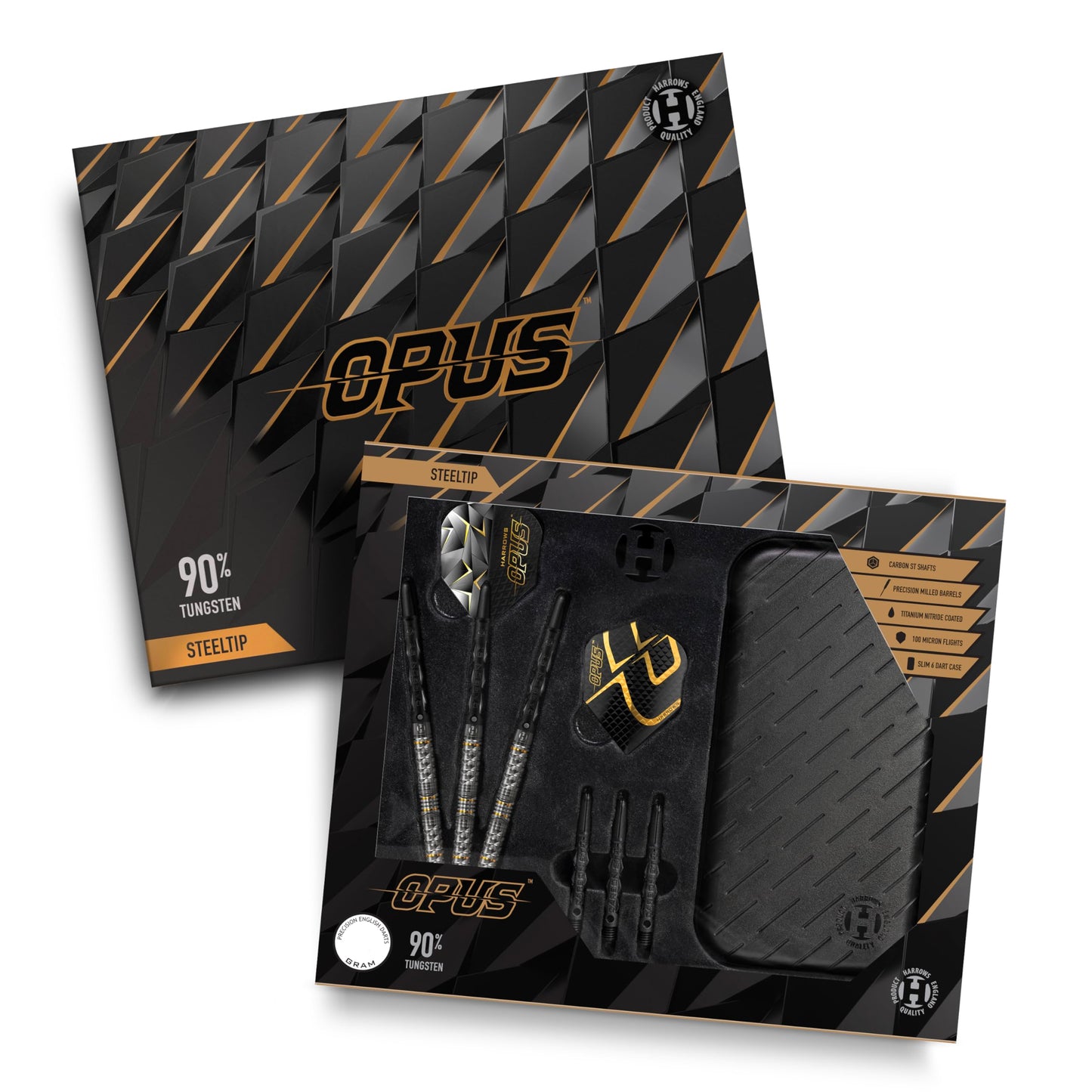 Harrows Opus Darts Set I Professional Darts 90% Tungsten Steel Tip ALL Weights Pro Darts I Huge 16pc Set with Carbon ST Shafts, Opus Flights & FREE Slimcase Darts Case