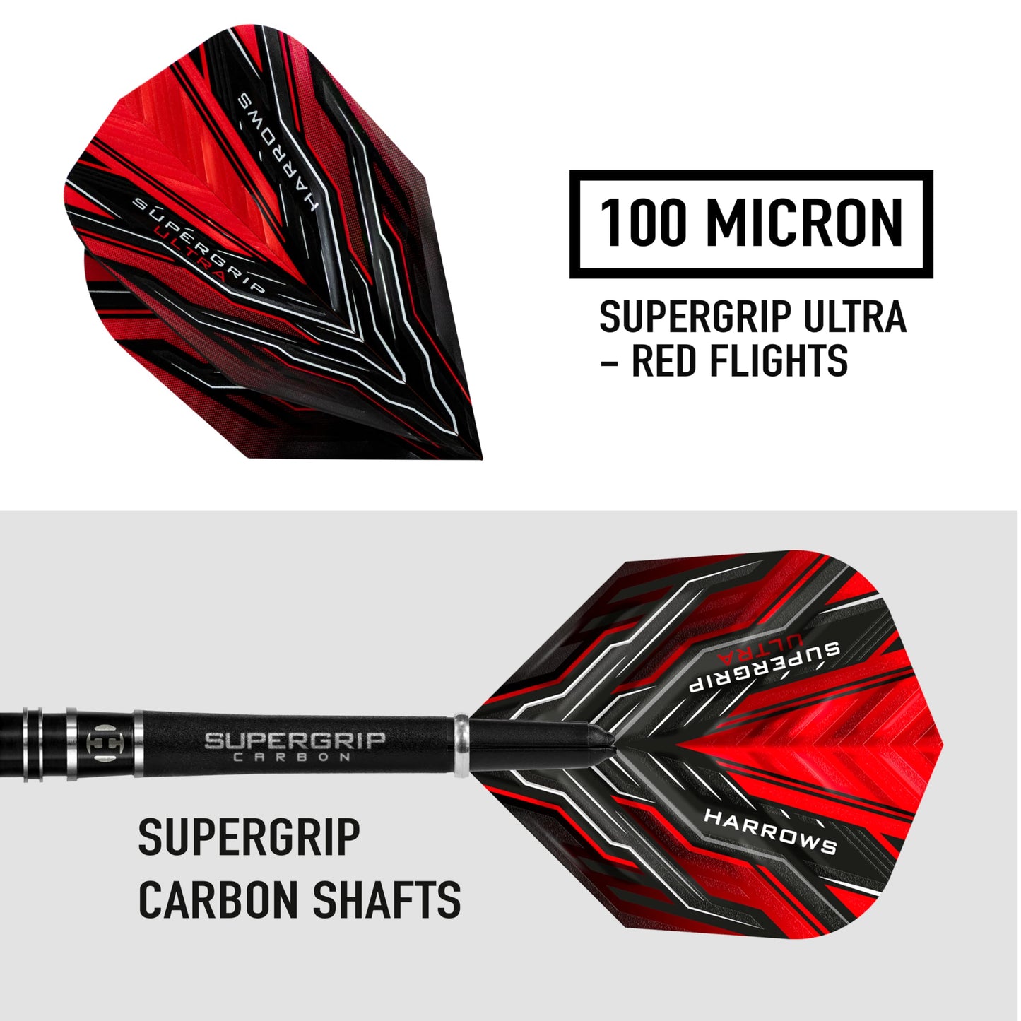 Harrows SUPERGRIP ULTRA 90% Tungsten Steel Tip Darts Set. Available in 21g, 22g, 23g, 24g, 25g, 26g, 28g & 30g - Includes Supergrip Carbon Shafts, Supergrip Flights & Travel Case