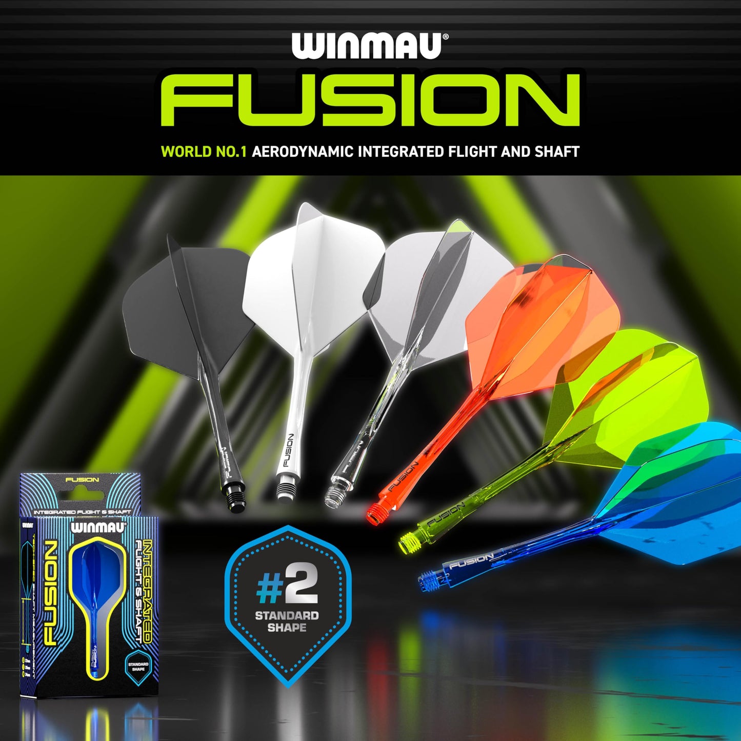 WINMAU Fusion Intergrated Dart Flight and Shaft System - 1 set per pack (3 flights and shafts in total)