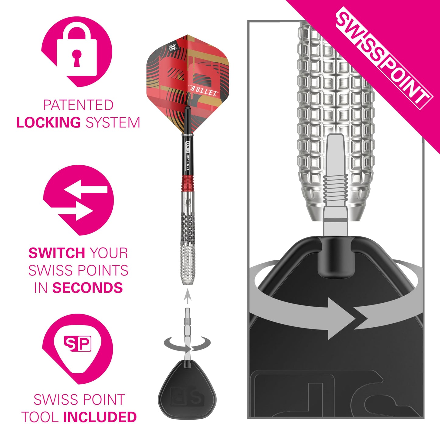 TARGET Darts Stephen Bunting G5 95% Tungsten Dart Set, Steel Tip Swiss Point Darts | Player Edition Darts with Swiss Points, 18G/22G/23G/25G Professional Darts Set, Swiss Point Tool Included