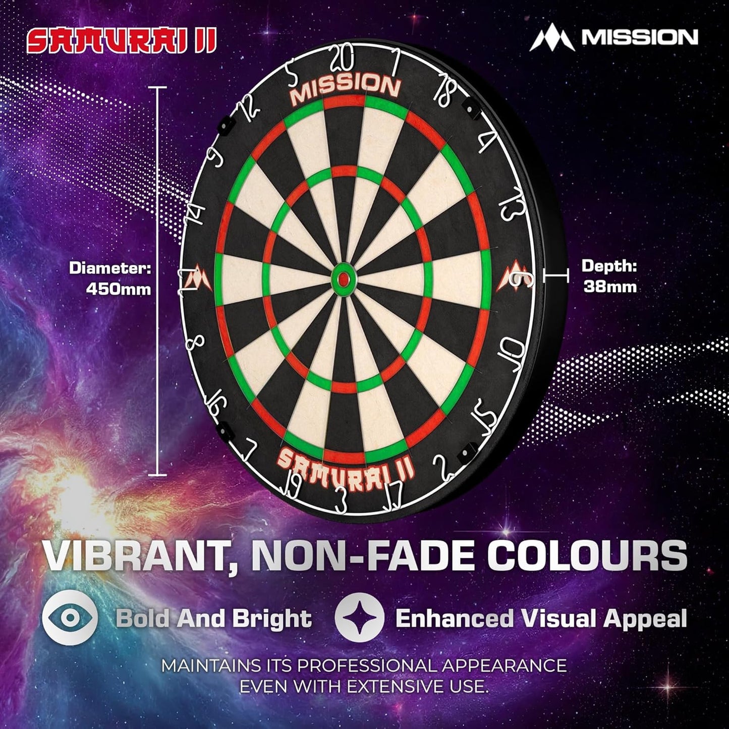 Mission Darts DB023 Samurai II | Professional Competition Standard Dartboard with Ultra Thin Wire Construction and Non Fade Colours