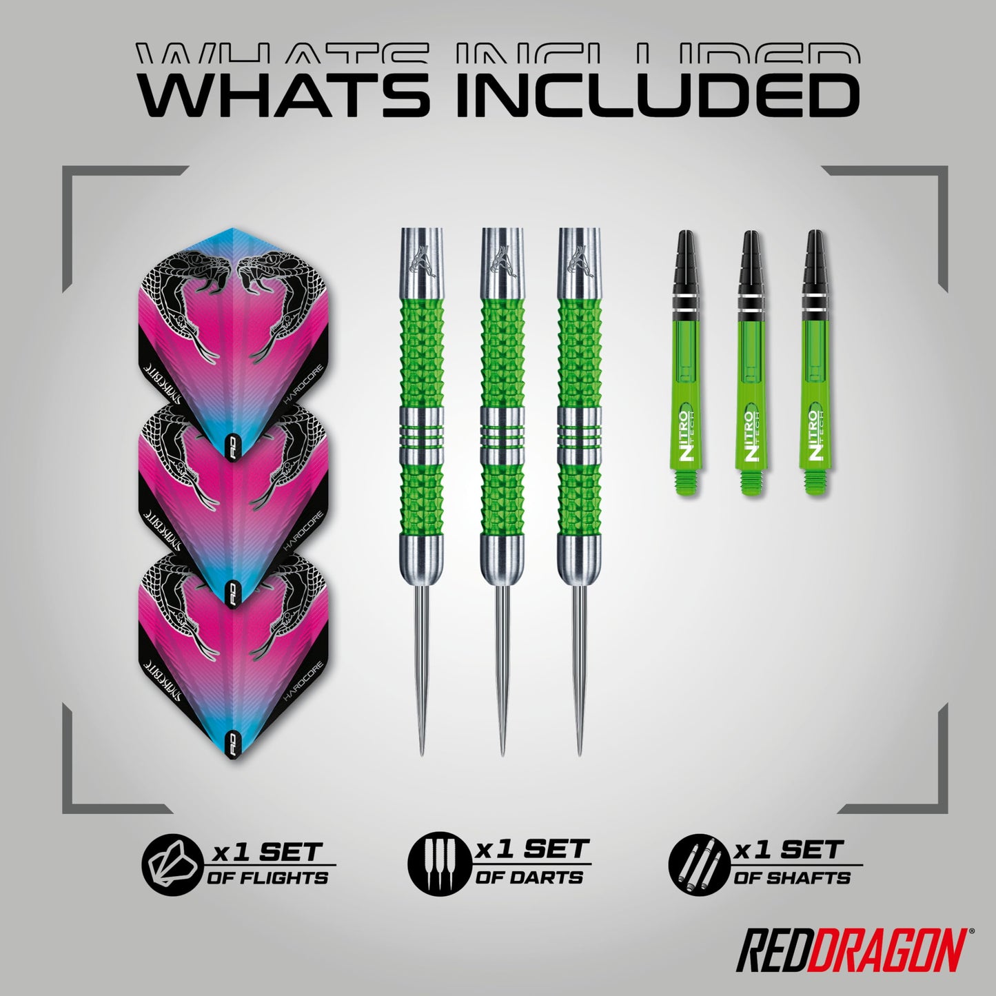 RED DRAGON Peter Wright Snakebite Mamba: 22g or 24g Tungsten Darts Set with Flights and Stems