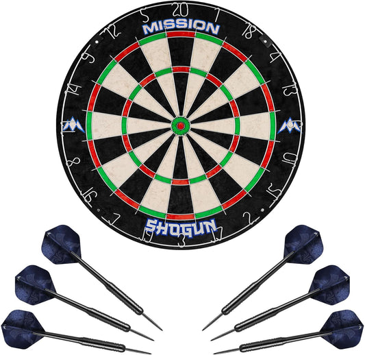 Mission Darts Shogun Dart Board Set | Endurance Round Wire Sisal Dartboard Set Including 2 sets of Steel Tip Darts