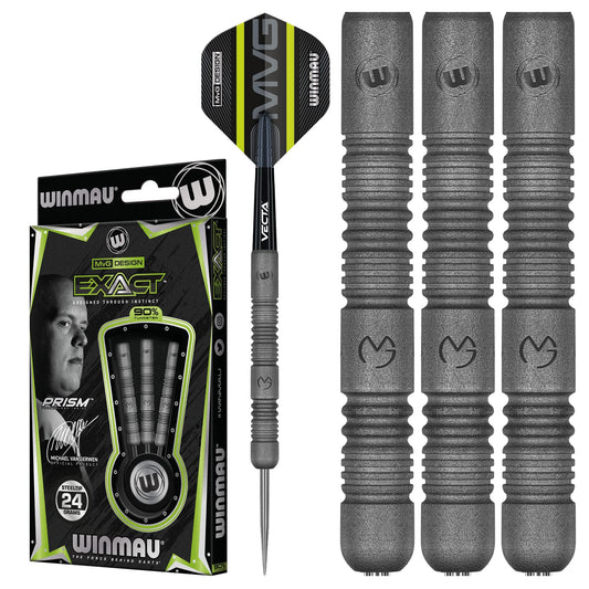 WINMAU Darts Set - Michael Van Gerwen MvG Exact Steeltip Darts - Includes Darts Flights & Stems, Available in 21.5g, 23g, 24g & 25g, Professional 90% Tungsten Darts Set