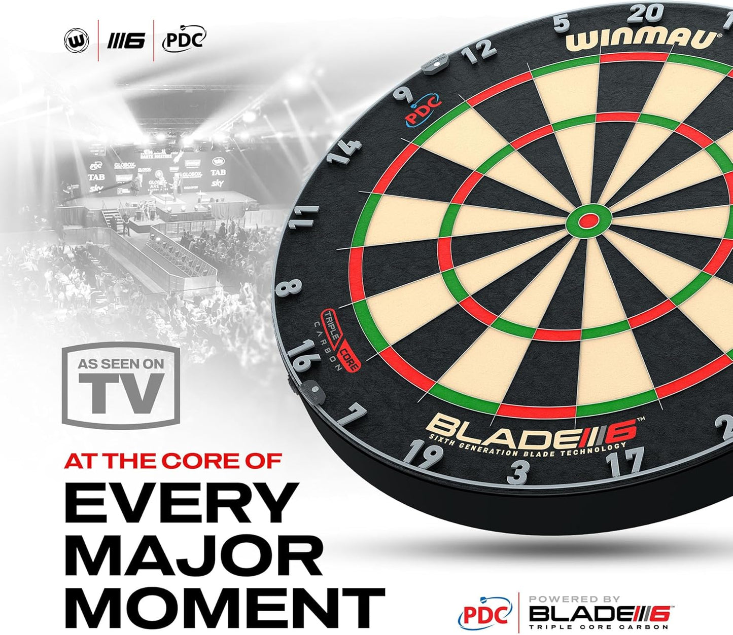 WINMAU Darts Blade 6 Triple Core Carbon Professional PDC Dartboard with Official tournament specifications | Endorsed by the PDC