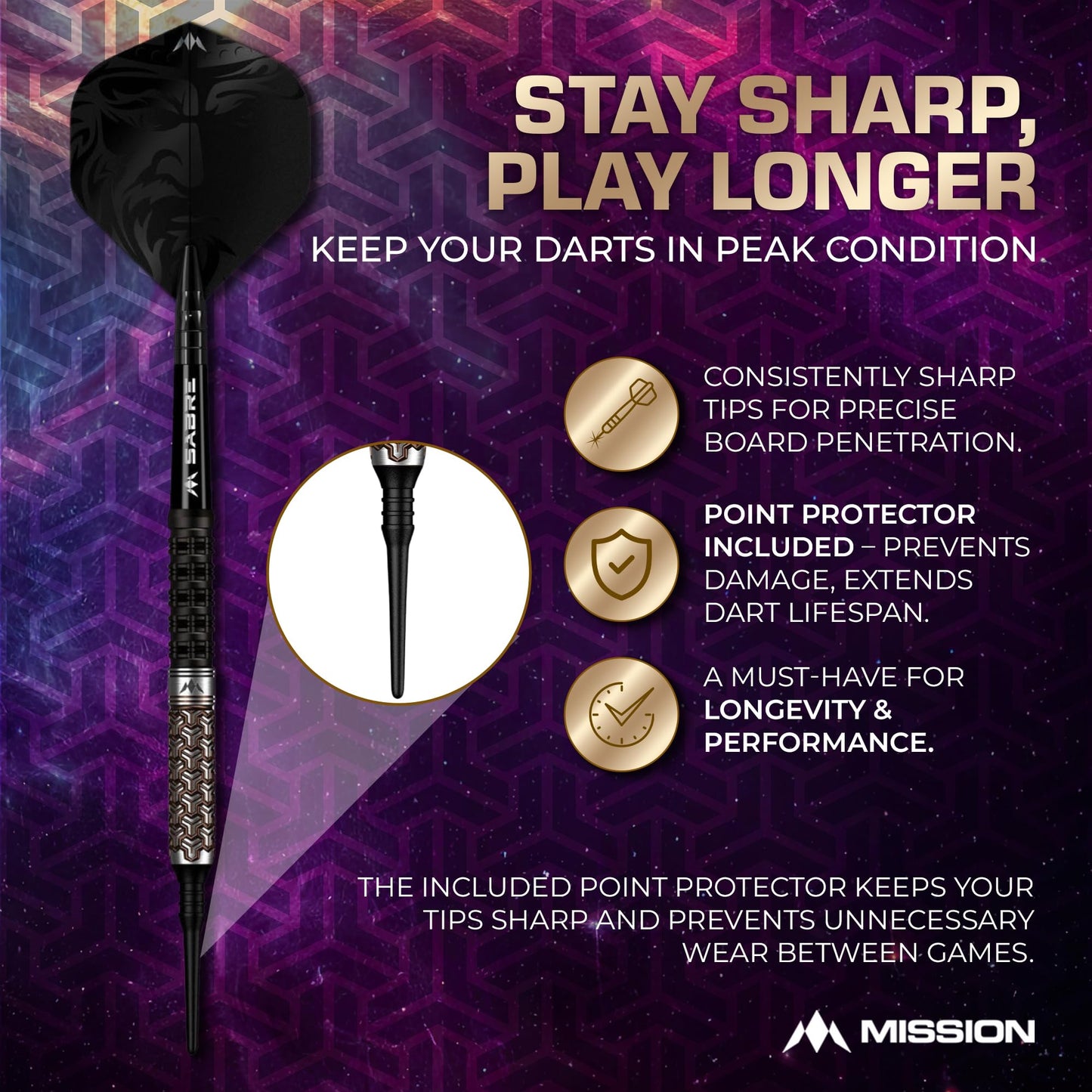Mission Darts Archon 97.5% Tungsten Barrel Steel Tip Premium Dart Set, Black and Bronze, Shafts and Flights, Multiple Weights