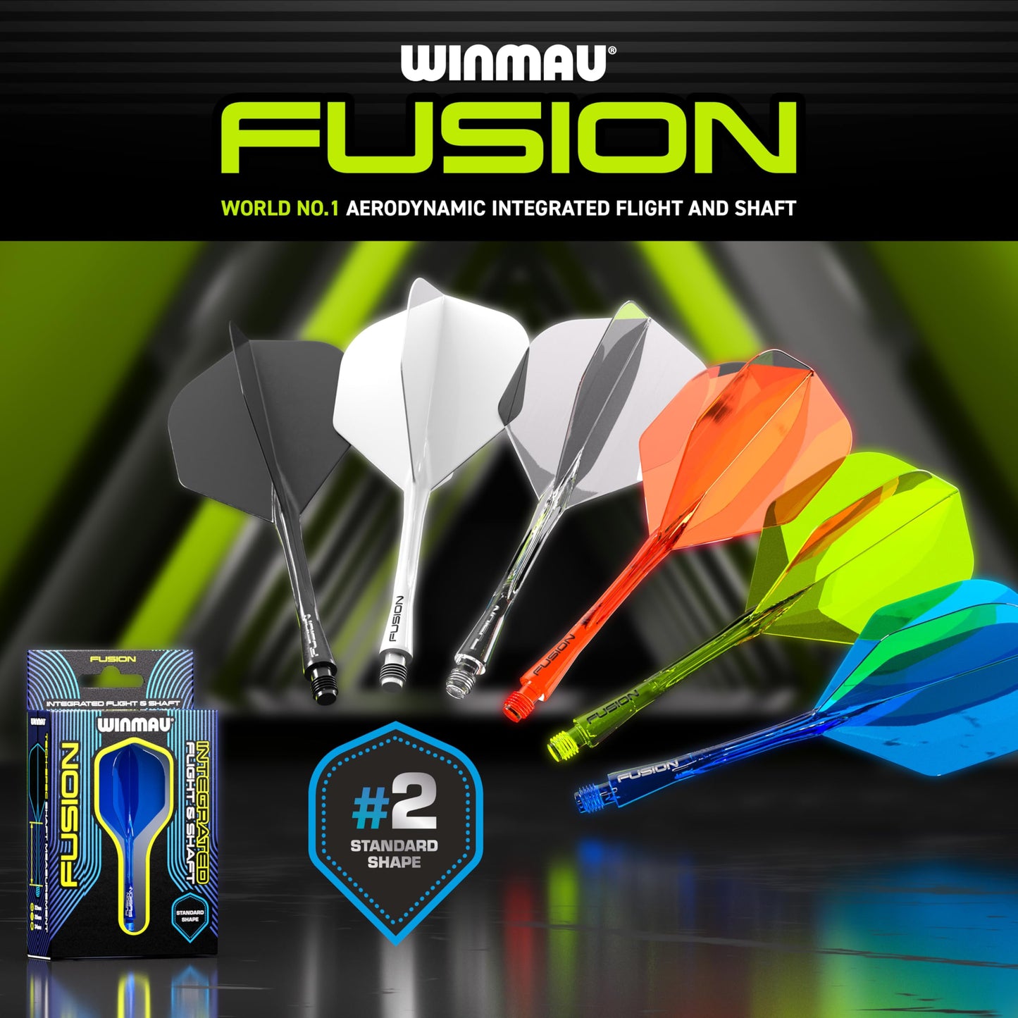 WINMAU Fusion Intergrated Dart Flight and Shaft System - 1 set per pack (3 flights and shafts in total)