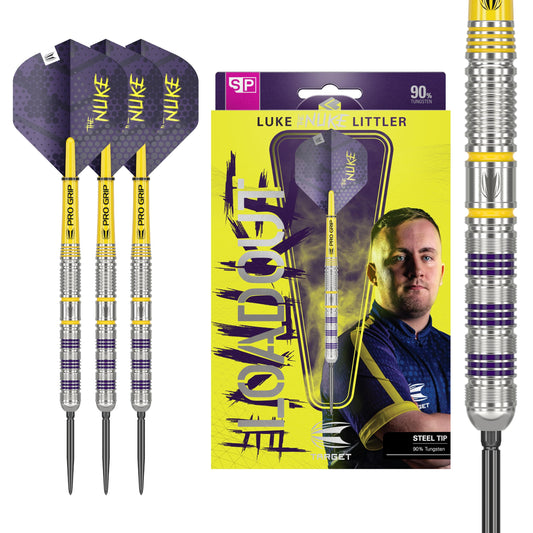 TARGET Darts Luke Littler Loadout 90% Tungsten Steel Tip Darts Set – Steel Tip Dart, The Nuke Player Edition Dart Set, Swiss Point Darts, SP Tool Included