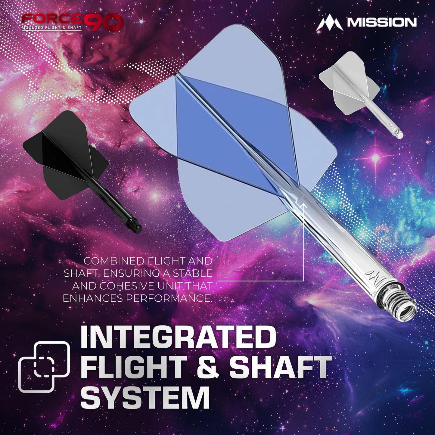 Mission Darts Force 90 | Integrated Precision Moulded Dart Flight And Shaft System, Pack of 3 Professional Durable 2-In-1 Combined Dart Flights And Stems | Standard No.2