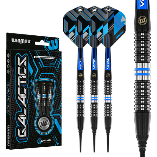 WINMAU Darts Galactics 90% Professional Tungsten Darts Set with Dart Flights and Dart Shafts (Stems) - Available weights 18g Soft Tip 24g and 26g Steel Tip