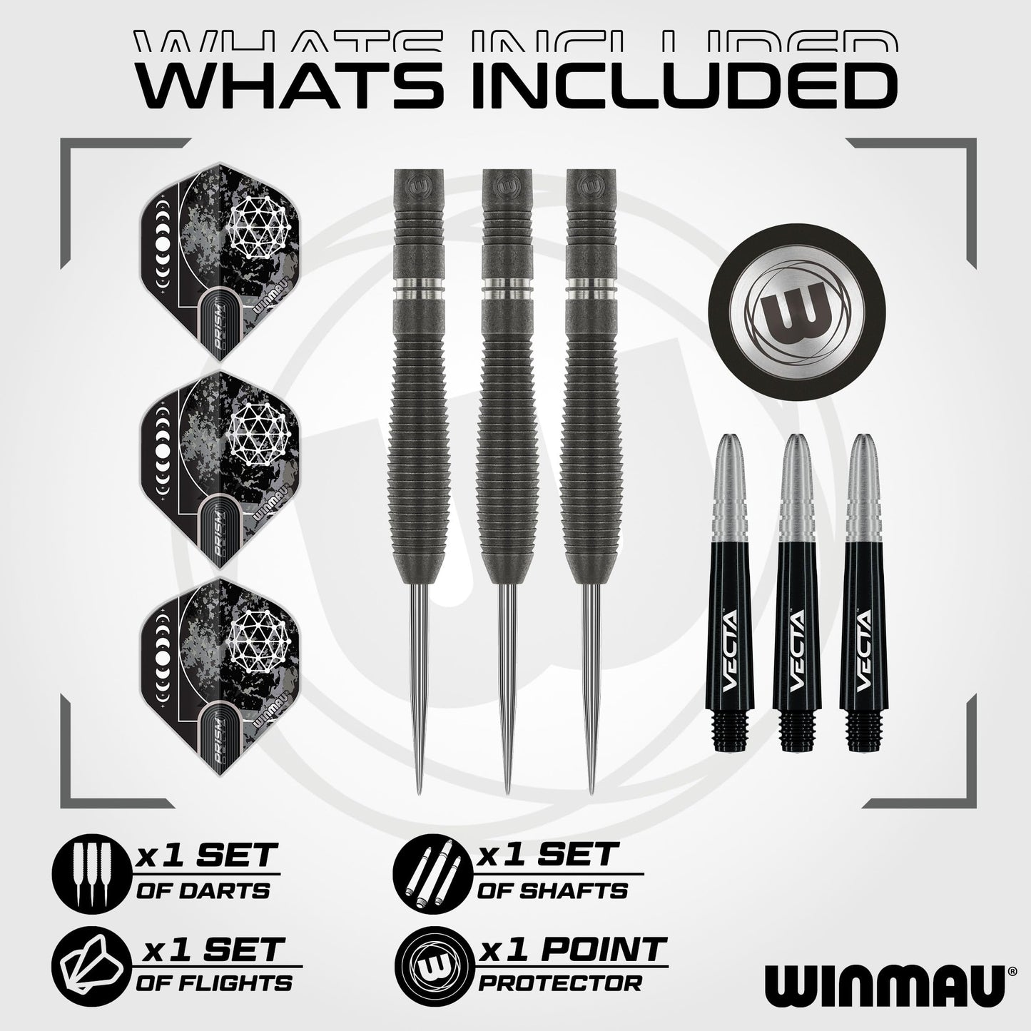 WINMAU Darts Callisto Series 90% Professional Tungsten Steel Tip Darts Set with Dart Flights and Dart Shafts (Stems) - Available in Three Styles - 22g, 23g, 24g, 25g & 26g Dart