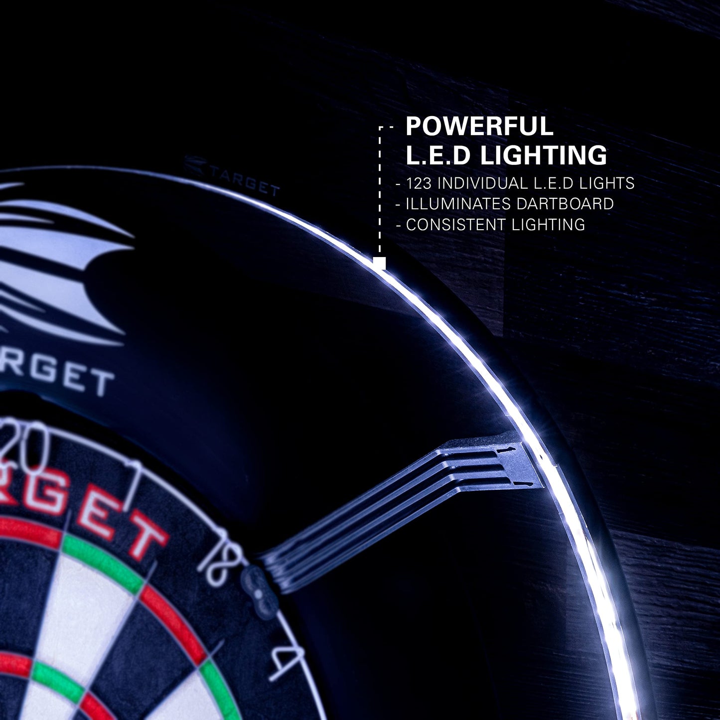 Target Darts Corona Vision Dartboard Lighting System, Black Frame | White LED Dart Board Surround Ring Light | Available with Pro Tour Dartboards Surround & Championship Dartboard, or Oche Dart Mat