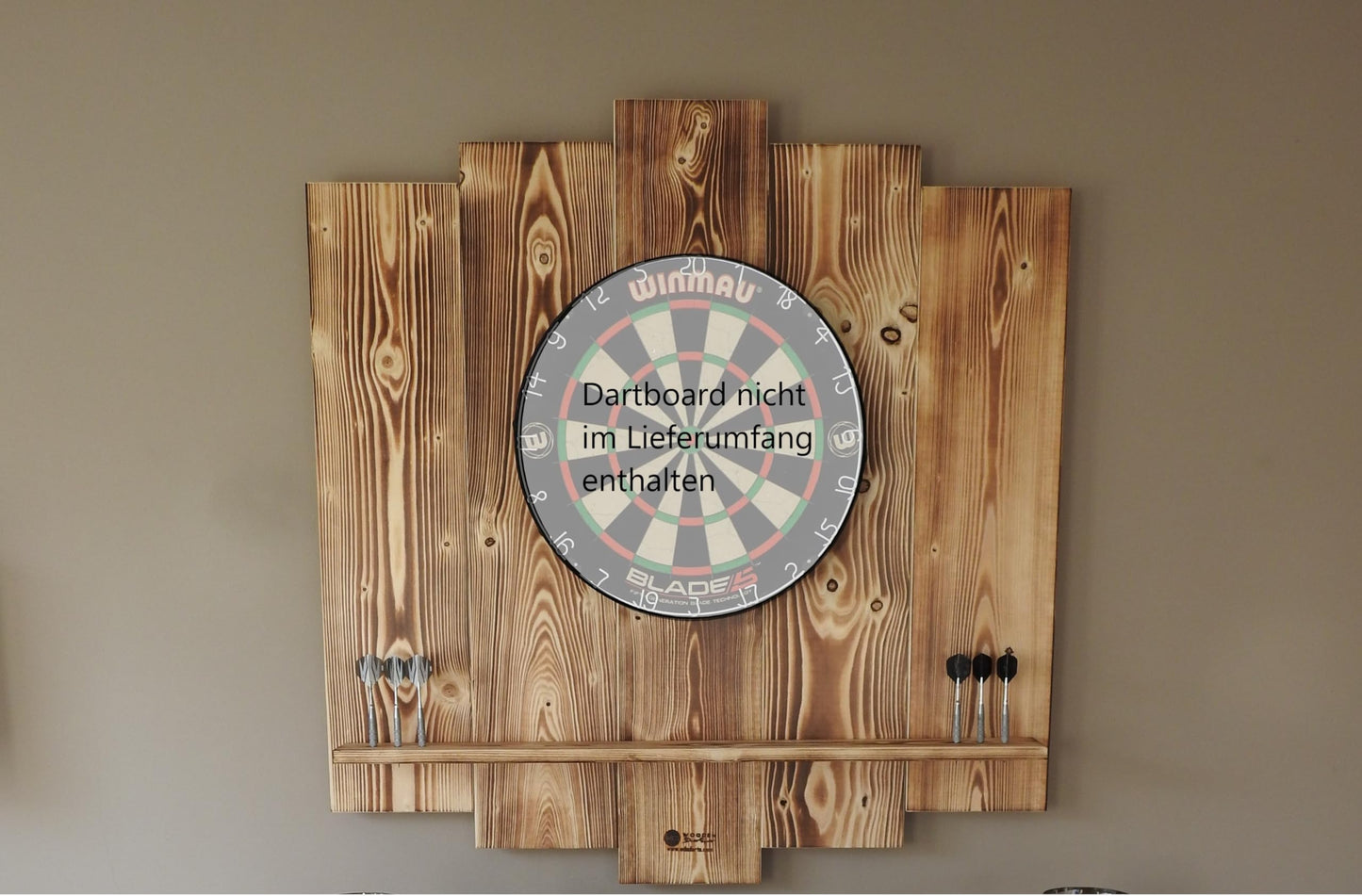 WOODEN Dartboard Surround | Premium dart wall protection & tablet holder | Flamed "Burned Look" or colour design (catch ring, dart surround, backboard)