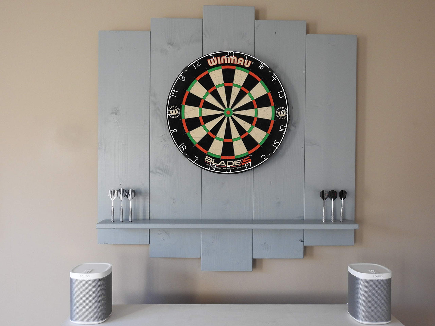 WOODEN Dartboard Surround | Premium dart wall protection & tablet holder | Flamed "Burned Look" or colour design (catch ring, dart surround, backboard)