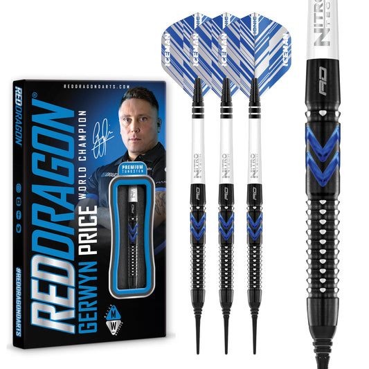 RED DRAGON Gerwyn Price Blue Ice SE - Tungsten Professional Darts Set with Flights and Nitrotech Shafts (Stems)