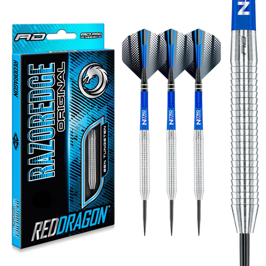 RED DRAGON Razor Edge Original - Tungsten professional steel darts with flights and shafts – Available in 20g, 21g, 23g, 24g, 26g, 28g, 29g, 30g, 33g