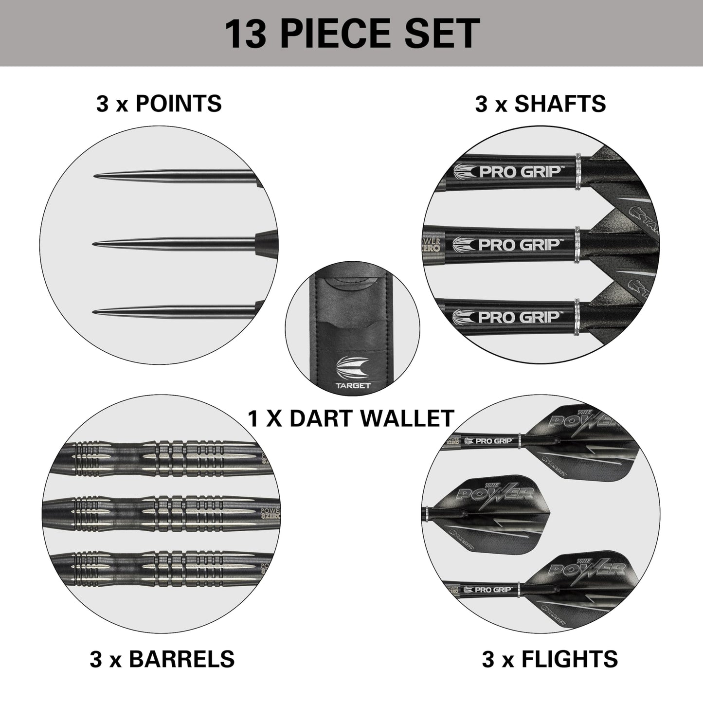 TARGET Darts Phil Taylor Power 8-Zero 3 Black Steel Tip Darts, 80% Tungsten Dart Set, P8Z3, 22G/24G | Player Edition Darts with Fixed Points | Black Darts Case Included