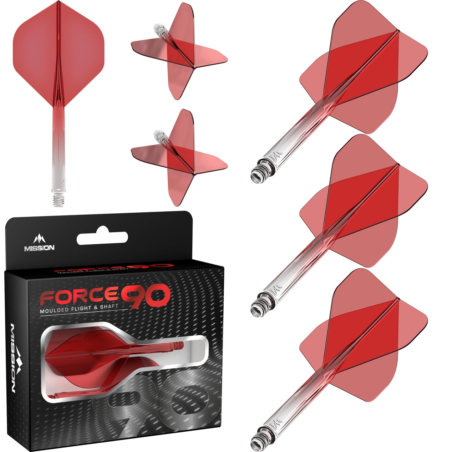 Mission Darts Force 90 | Integrated Precision Moulded Dart Flight And Shaft System, Pack of 3 Professional Durable 2-In-1 Combined Dart Flights And Stems | Standard No.2