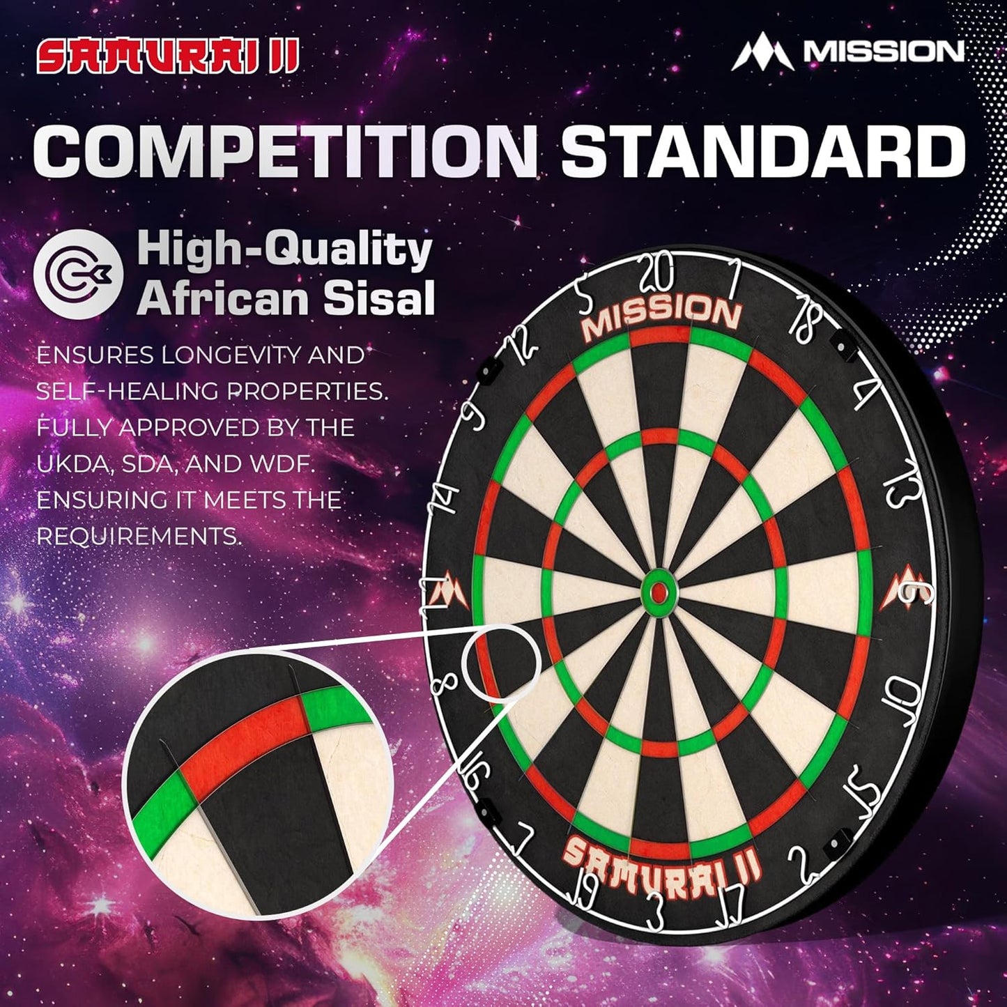 Mission Darts DB023 Samurai II | Professional Competition Standard Dartboard with Ultra Thin Wire Construction and Non Fade Colours