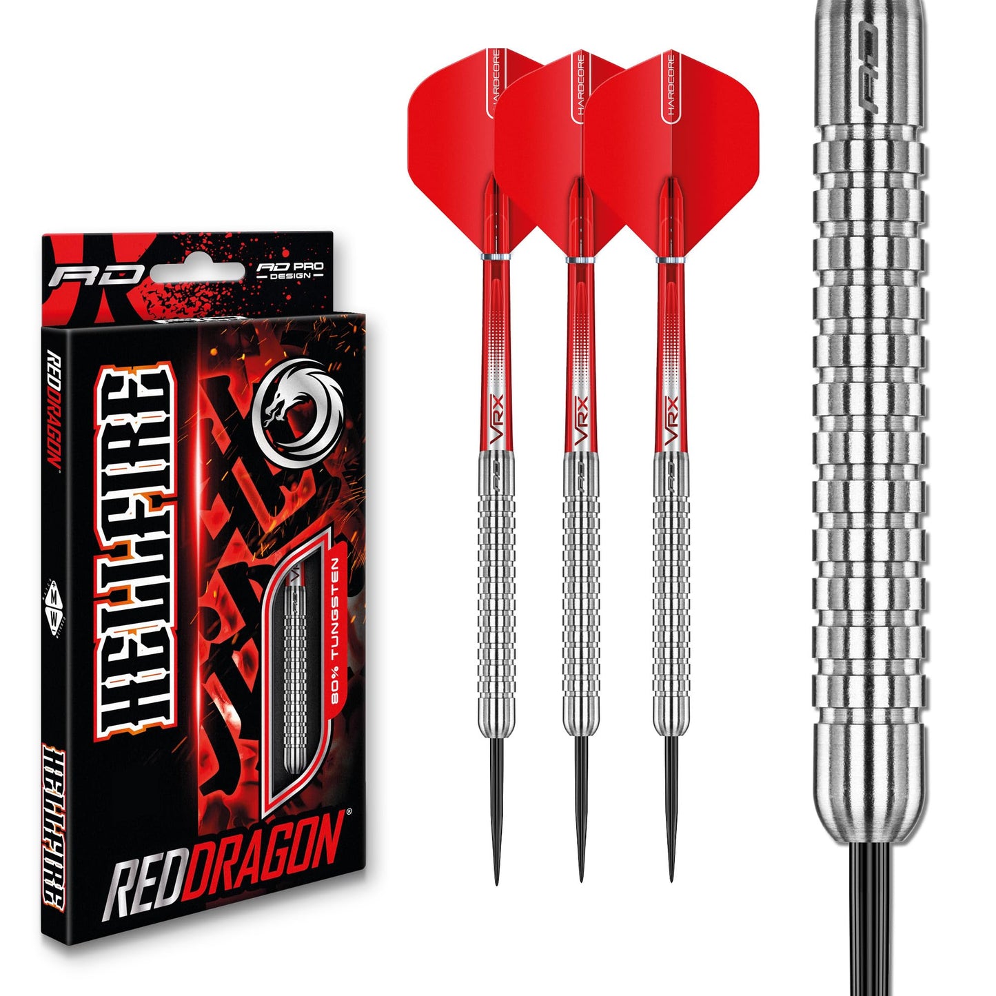 RED DRAGON Hell Fire 22g, 24g or 26g Tungsten Darts Set with Flights and Stems