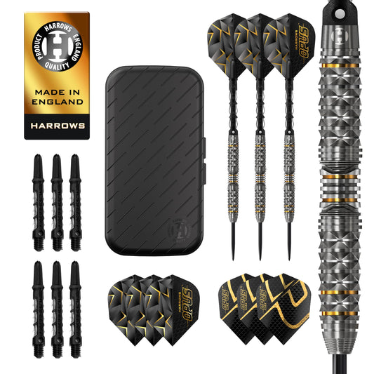 Harrows Opus Darts Set I Professional Darts 90% Tungsten Steel Tip ALL Weights Pro Darts I Huge 16pc Set with Carbon ST Shafts, Opus Flights & FREE Slimcase Darts Case