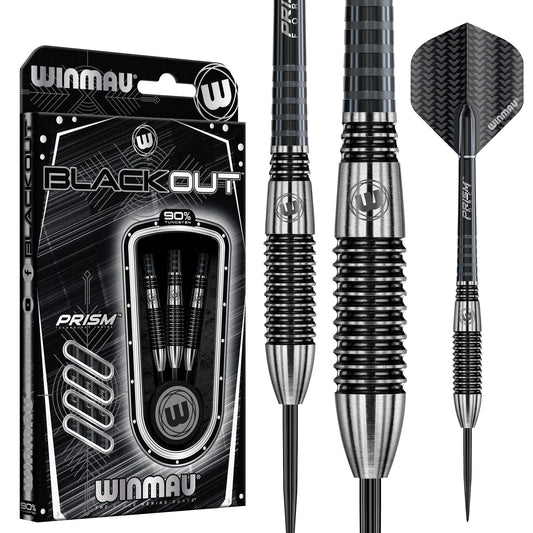 WINMAU Blackout Professional Steel Tip Tungsten Darts with Flights and Stems (Waves)