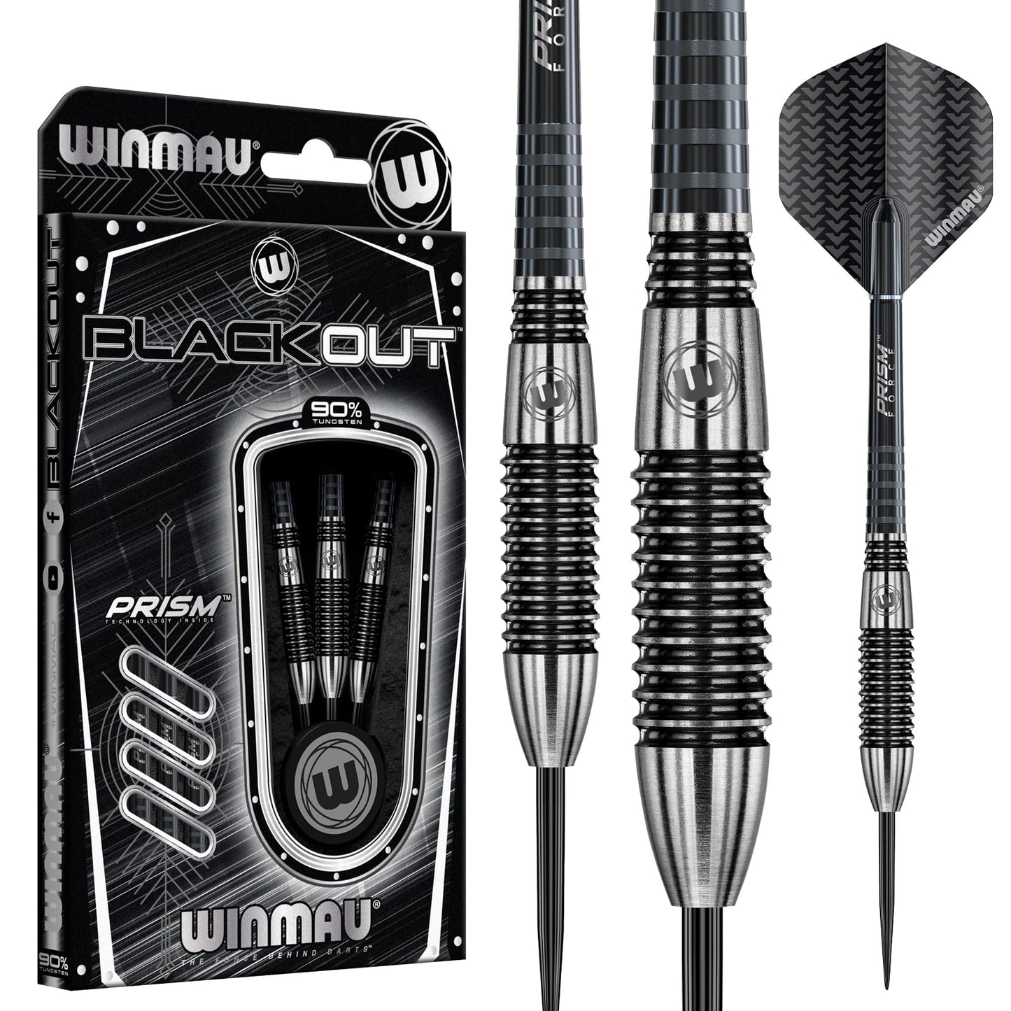 WINMAU Blackout Professional Steel Tip Tungsten Darts with Flights and Stems (Waves)