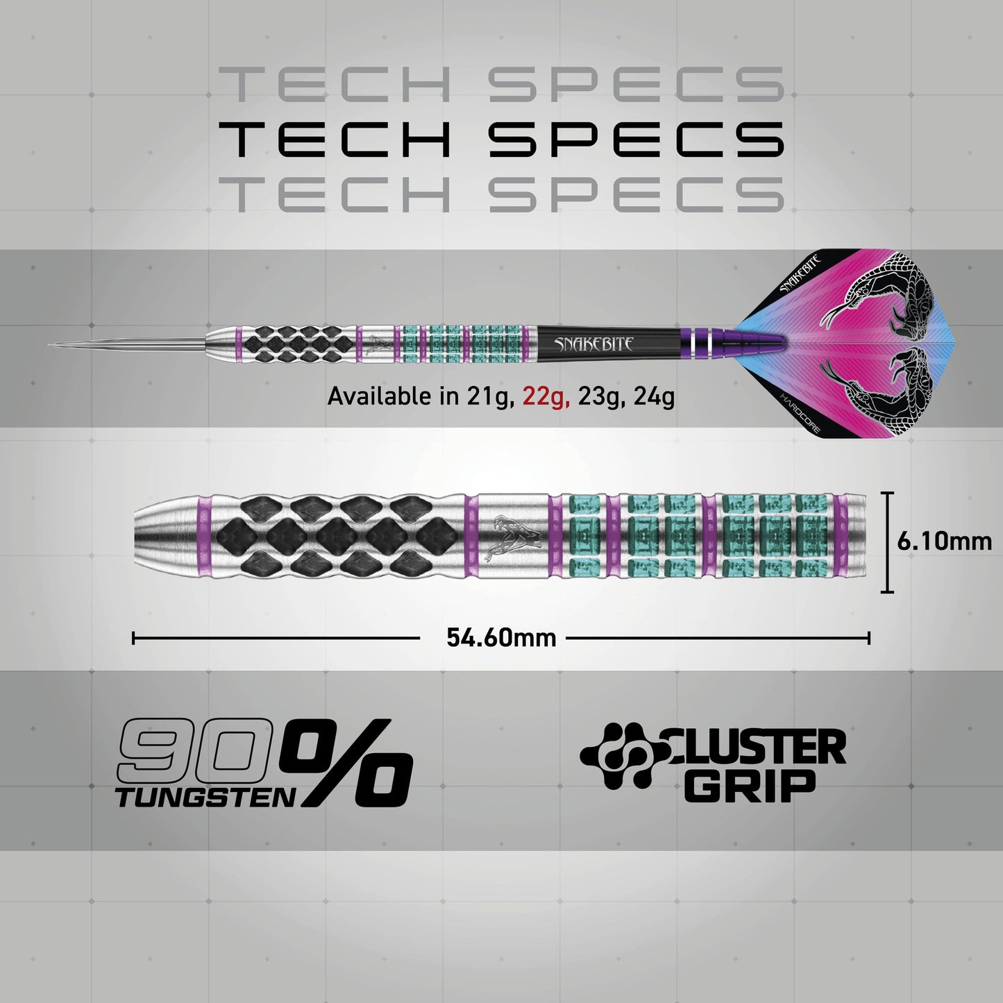 RED DRAGON Peter Wright Snakebite Supa-Venom Premium Tungsten Darts Set with Flights and Stems