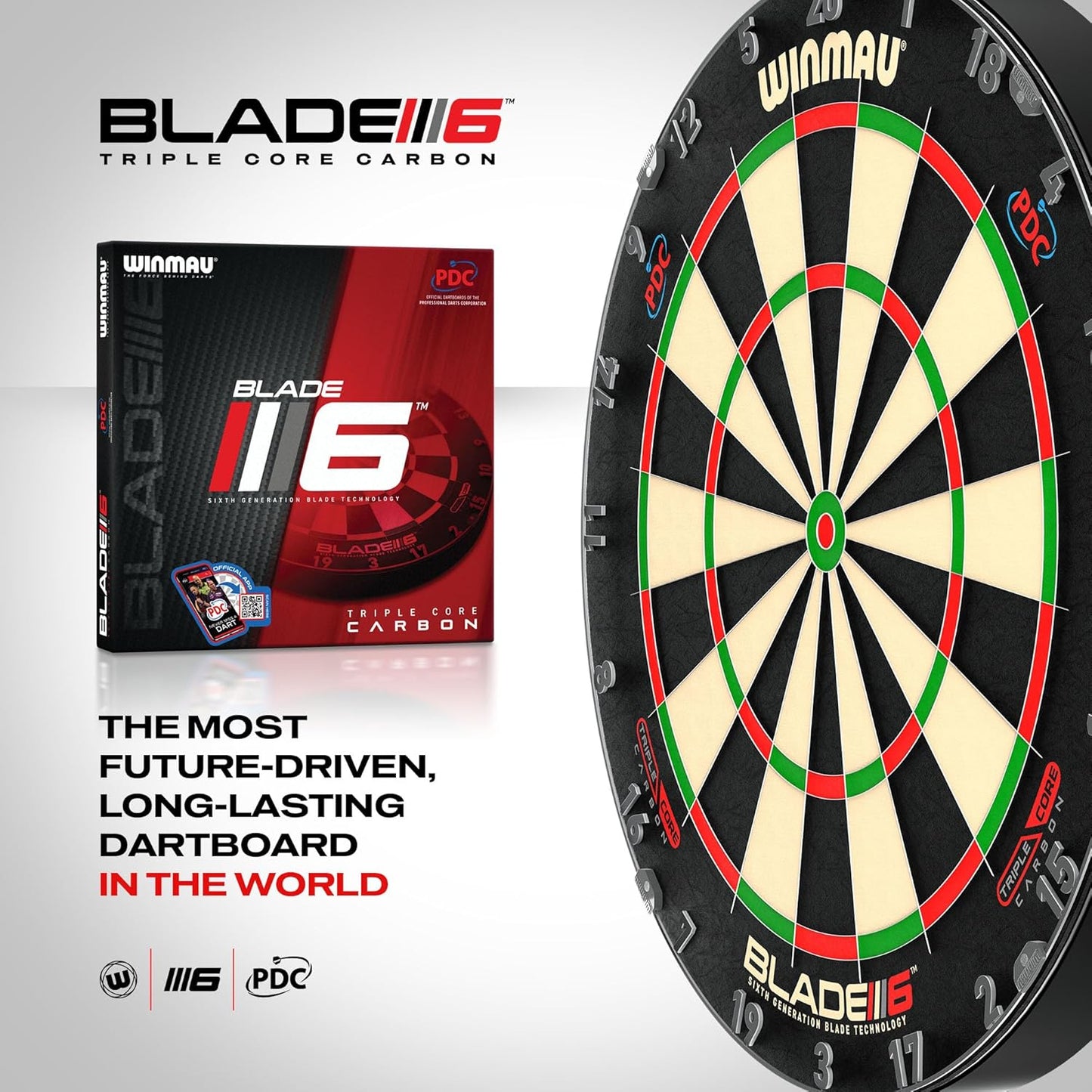 WINMAU Darts Blade 6 Triple Core Carbon Professional PDC Dartboard with Official tournament specifications | Endorsed by the PDC