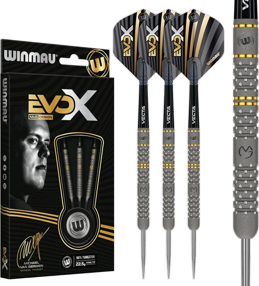 WINMAU – Michael Van Gerwen MvG - EvoX 22.5g Professional Darts Set with Dart Flights and Stems (Shafts)