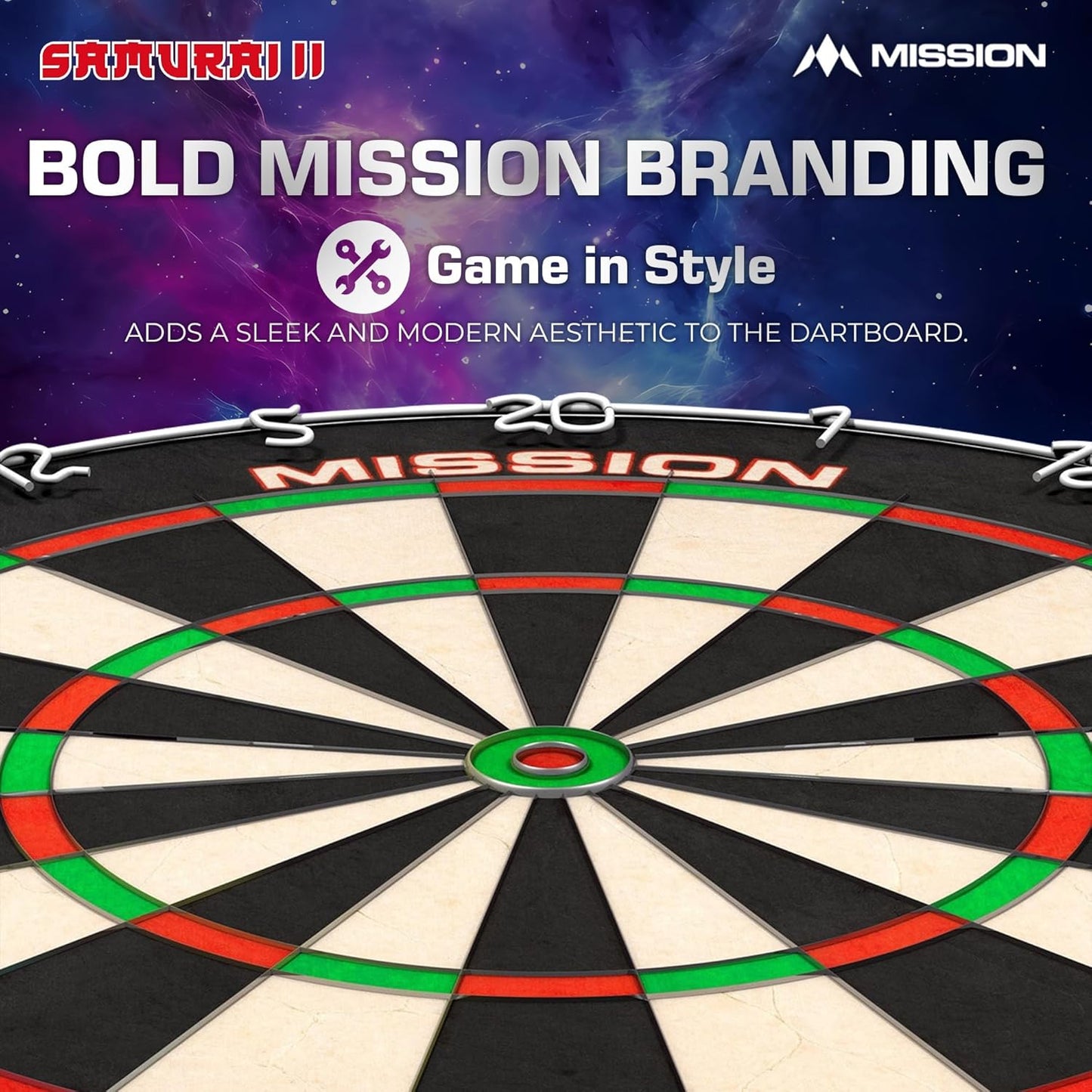 Mission Darts DB023 Samurai II | Professional Competition Standard Dartboard with Ultra Thin Wire Construction and Non Fade Colours