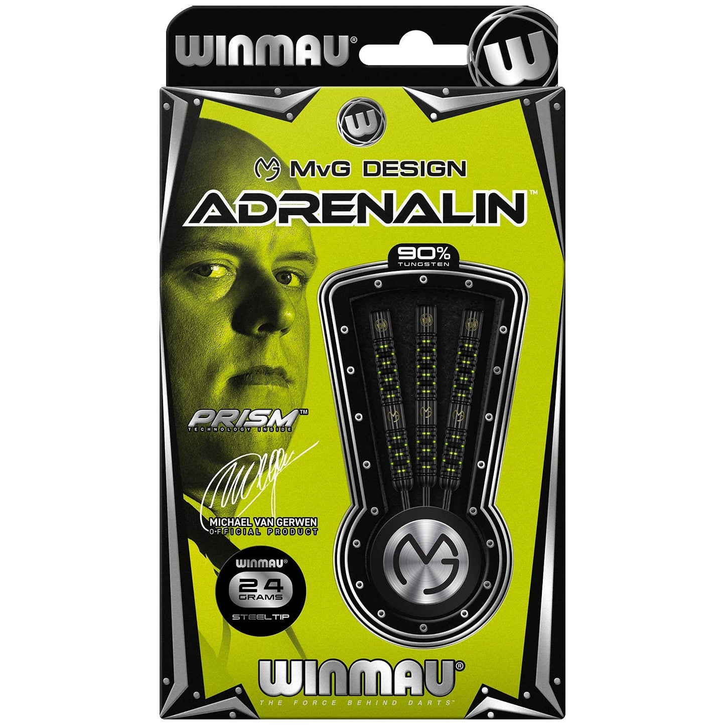 WINMAU Michael van Gerwen MvG Adrenalin Tungsten Steeltip Darts Set with Prism Flights and Vecta Shafts (Stems)