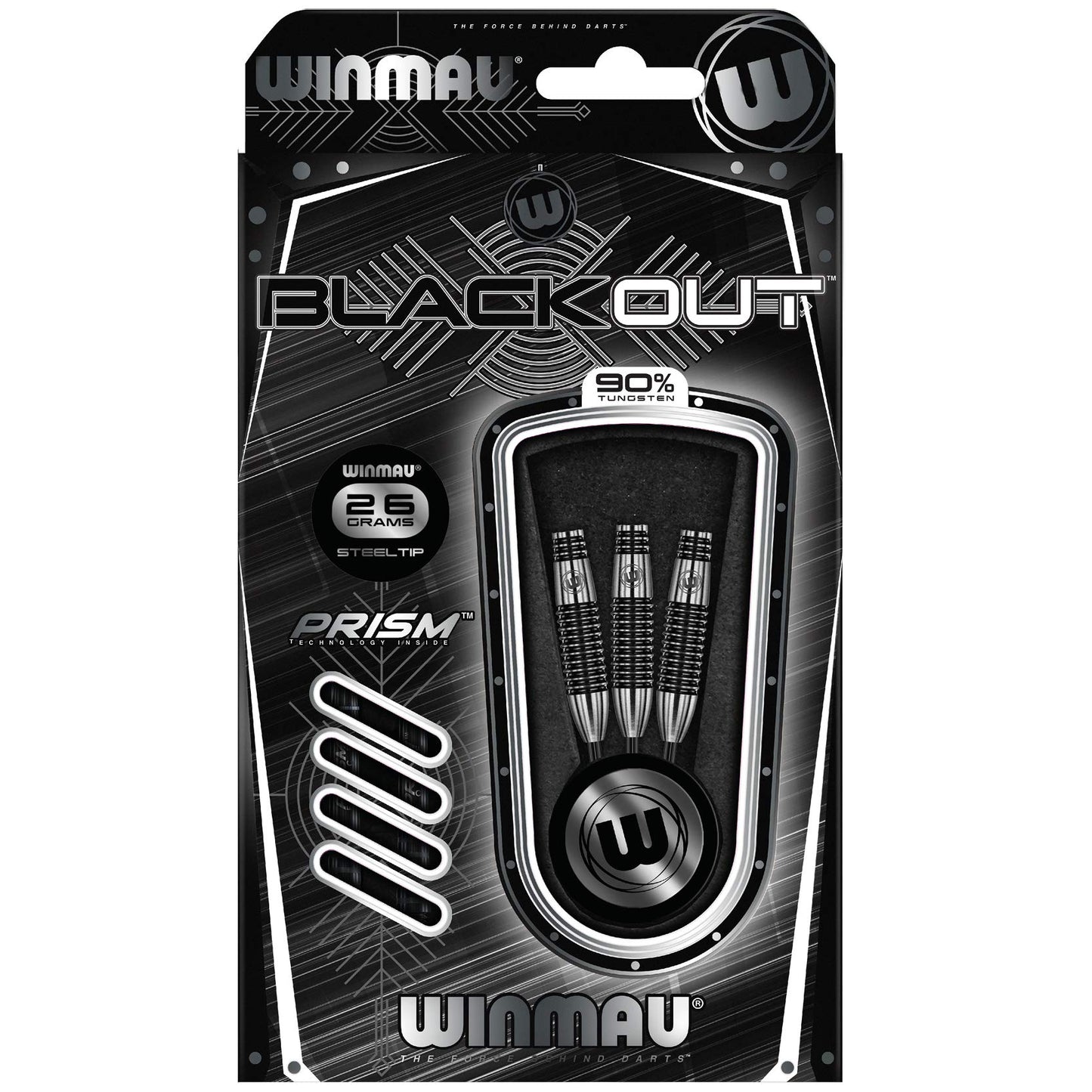 WINMAU Blackout Professional Steel Tip Tungsten Darts with Flights and Stems (Waves)