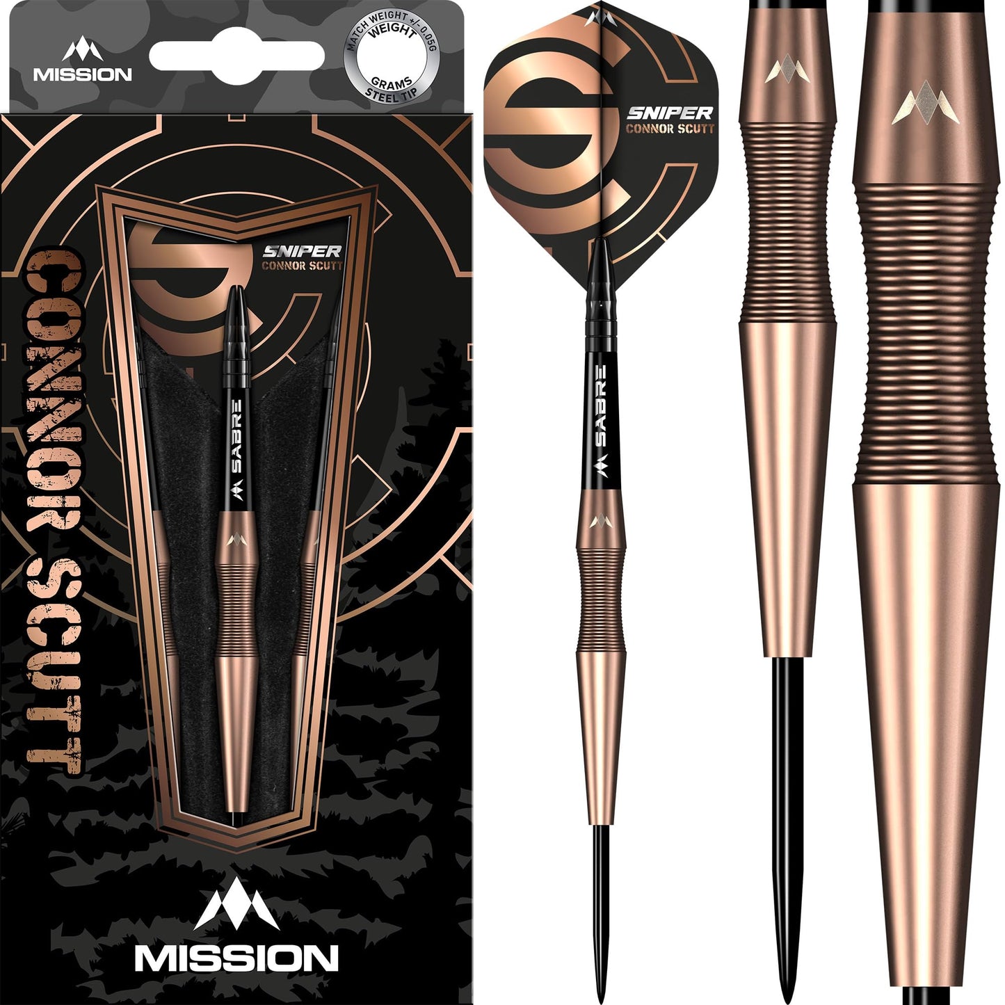 Mission Darts Connor Scutt V2 | Steel Tip | Bronze PVD | Sniper, 90% Tungsten, Available in Multiple Weights