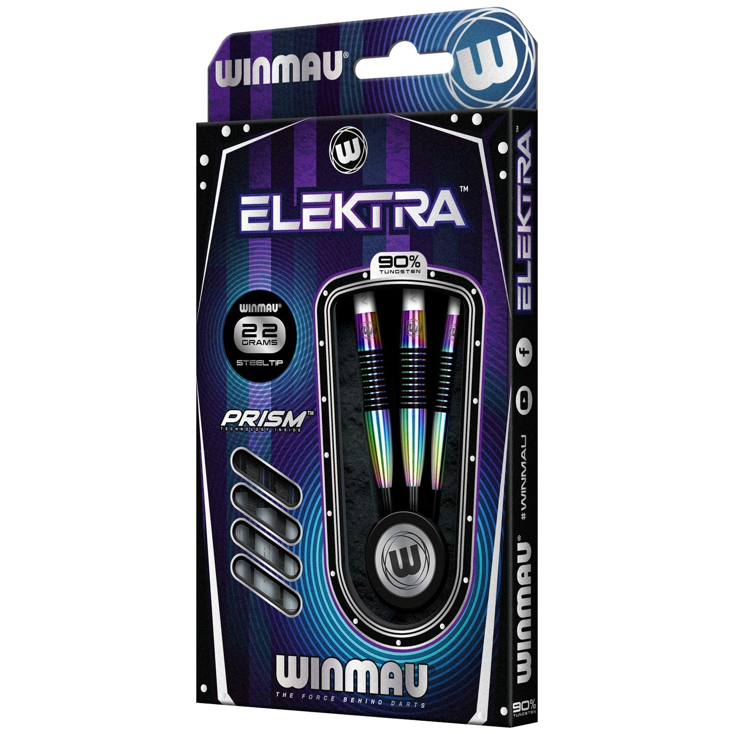 WINMAU Elektra 90% Tungsten Darts with Prism Flights and Vecta Shafts (Stems) 22g-24g-26g weights available - Urban Grip - Match Weighed - Streamline Torpedo Profile