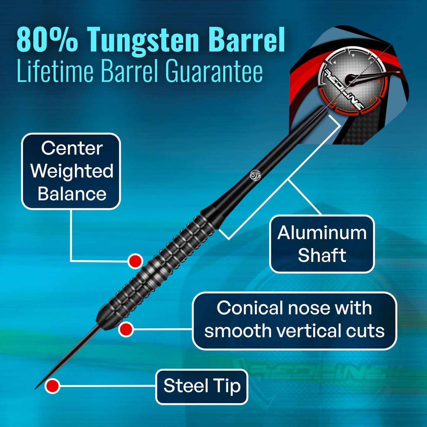 Shot! Darts Redline BLAZ3D Steel Tip Dart Set Front Weighted 80% Tungsten Barrels