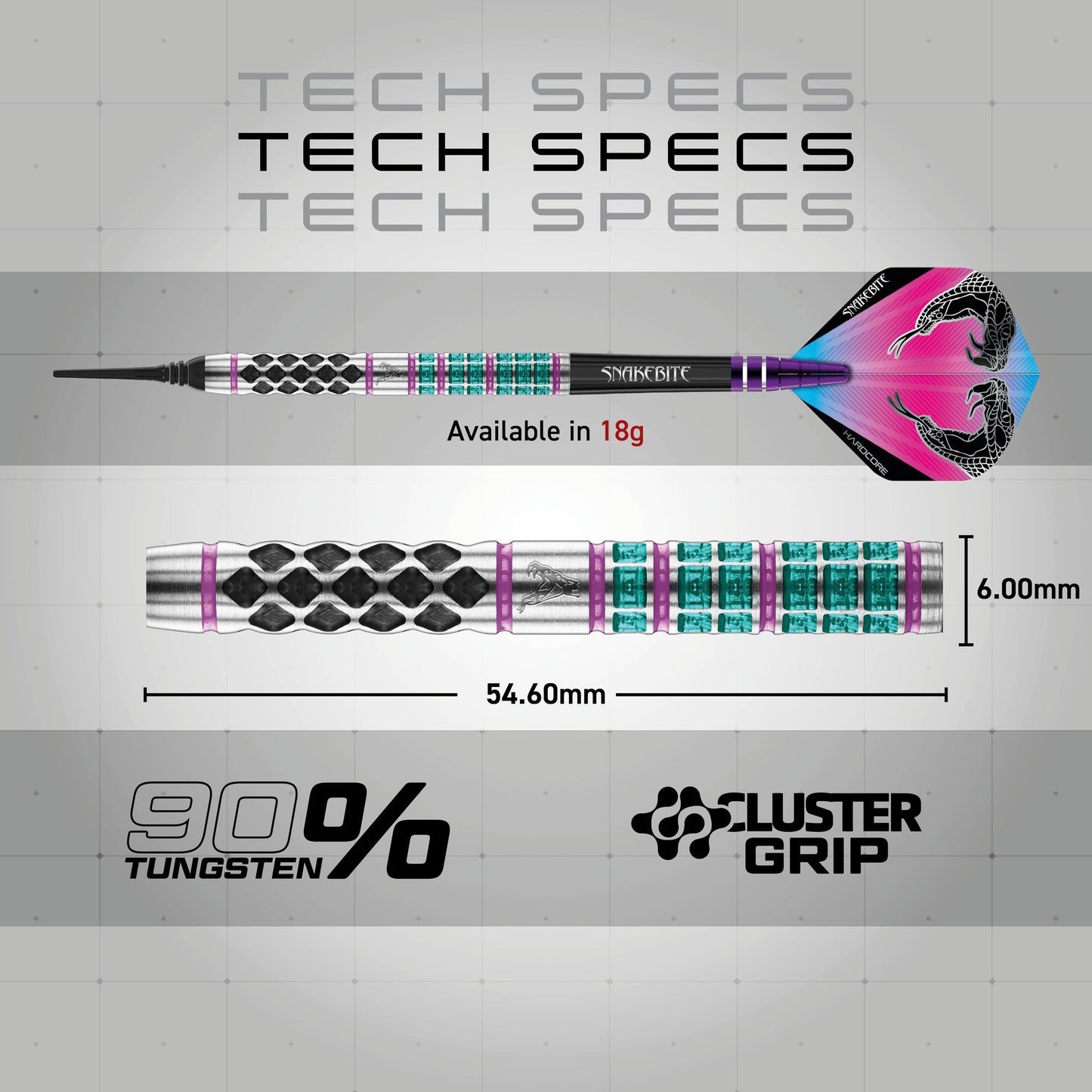 RED DRAGON Peter Wright Snakebite Supa-Venom Premium Tungsten Darts Set with Flights and Stems