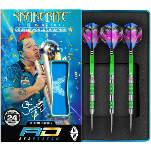 RED DRAGON Peter Wright Snakebite Mamba: 22g or 24g Tungsten Darts Set with Flights and Stems