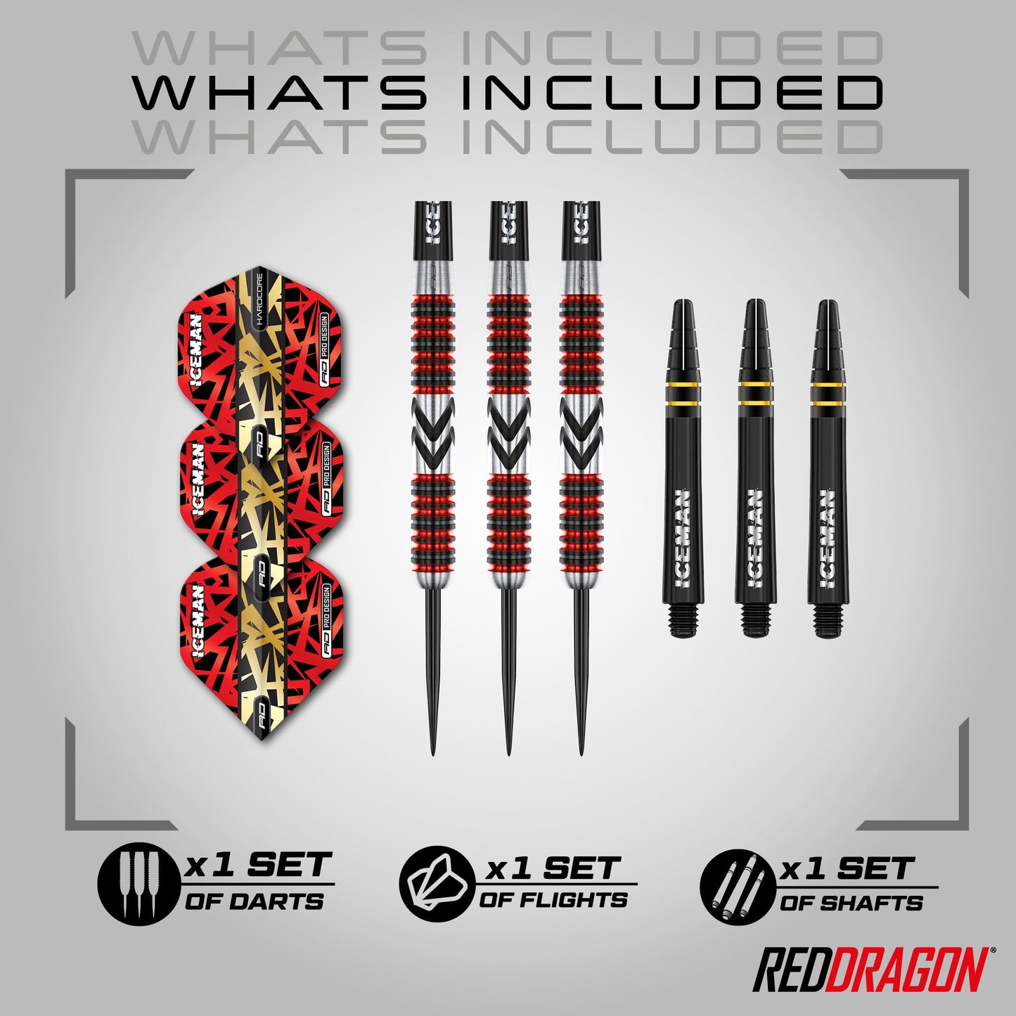 RED DRAGON Gerwyn Price Iceman Firebird Premium Tungsten Darts Set with Flights and Stems
