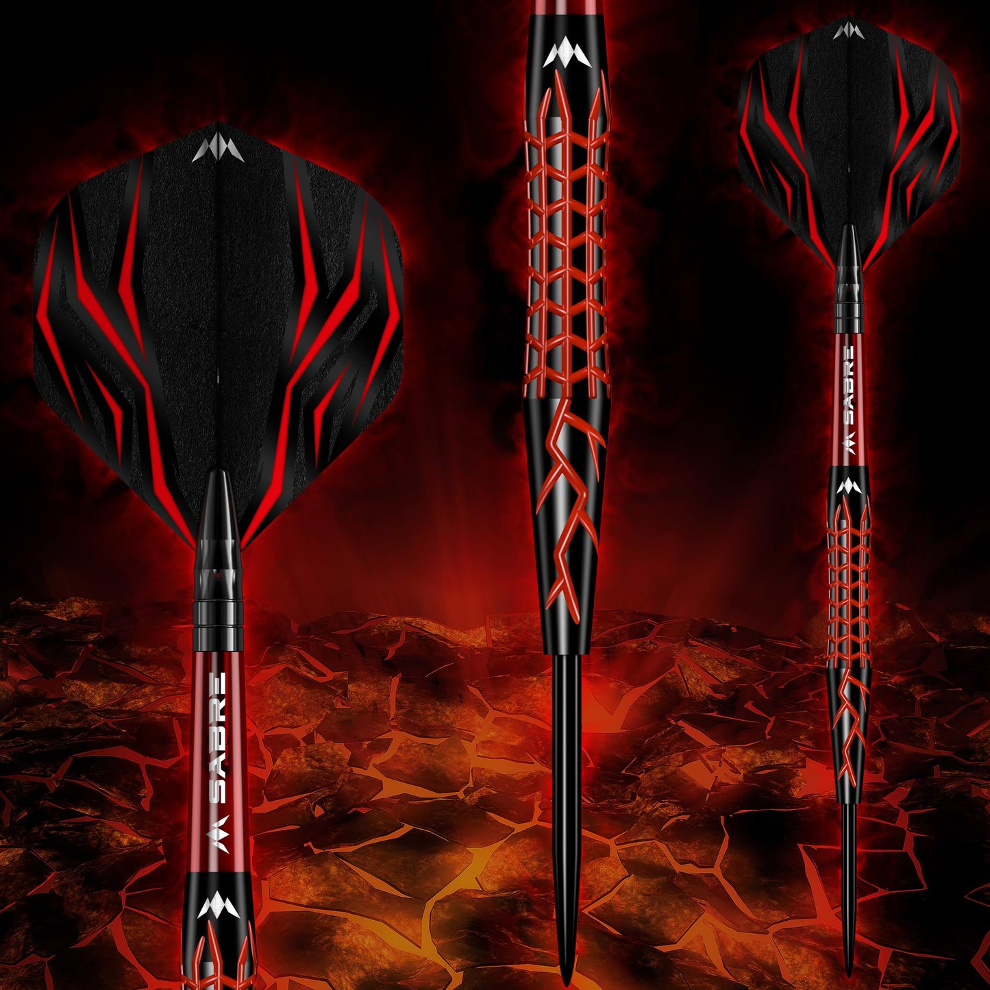 Mission | Lava Darts Set | Black & Red | Electro plate | 95% Tungsten | Steel Tip Darts | Available in Multiple Weights.