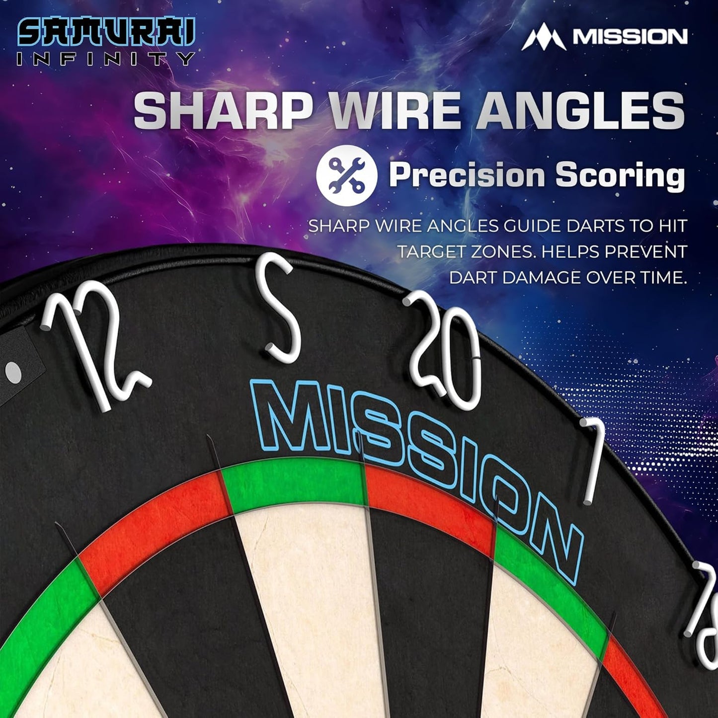 Mission Darts Samurai Infinity | Professional Competition Standard Dartboard with Ultra Thin Knife Life Wire Construction and Black Ring | DB058