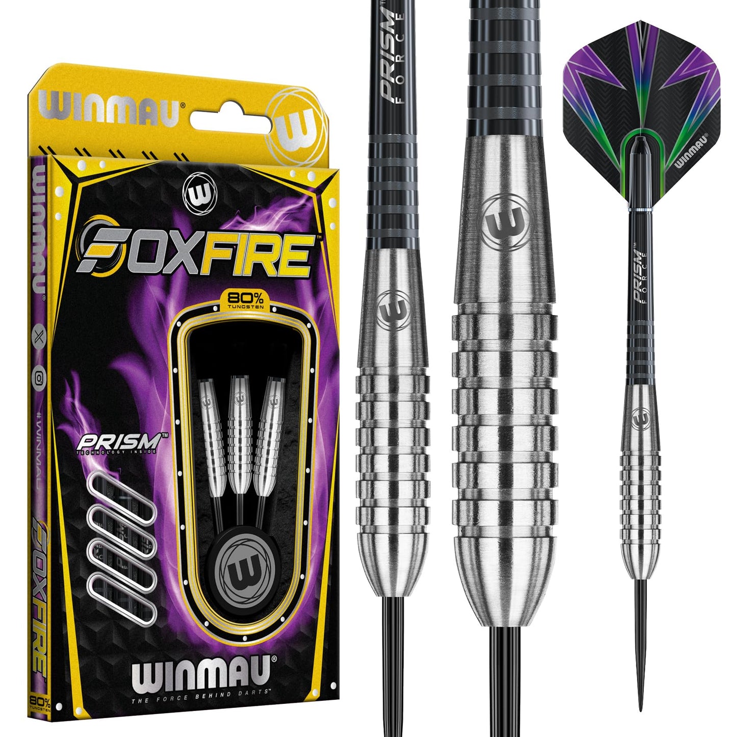WINMAU Foxfire 25g Tungsten Darts with Prism Flights and Shafts (Stems)