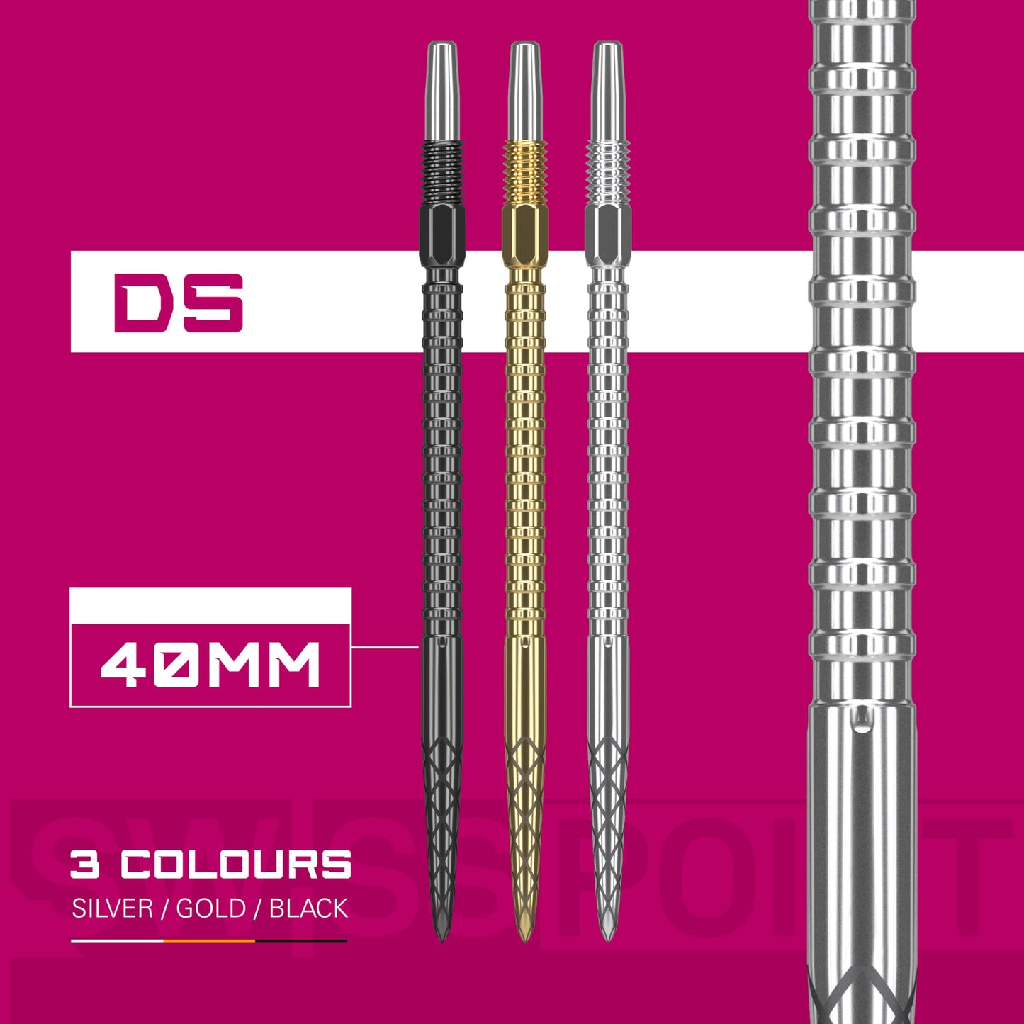 Target Darts Swiss Point DS Dart Points (3 Pack Set of Tips) – 26mm/30mm/35mm/40mm – Gold/Silver/Black SP – Change Dart Swiss Point, Professional Darts Accessories, Dart Tip Removal