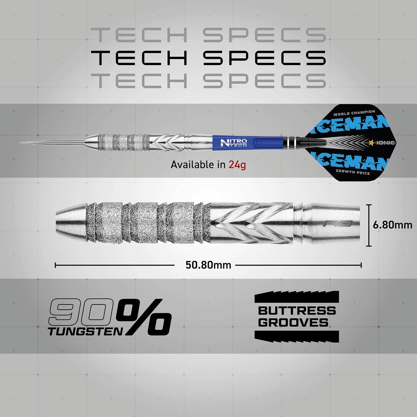 Gerwyn Price Iceman Element 24g Tungsten Darts Set with Flights and Stems
