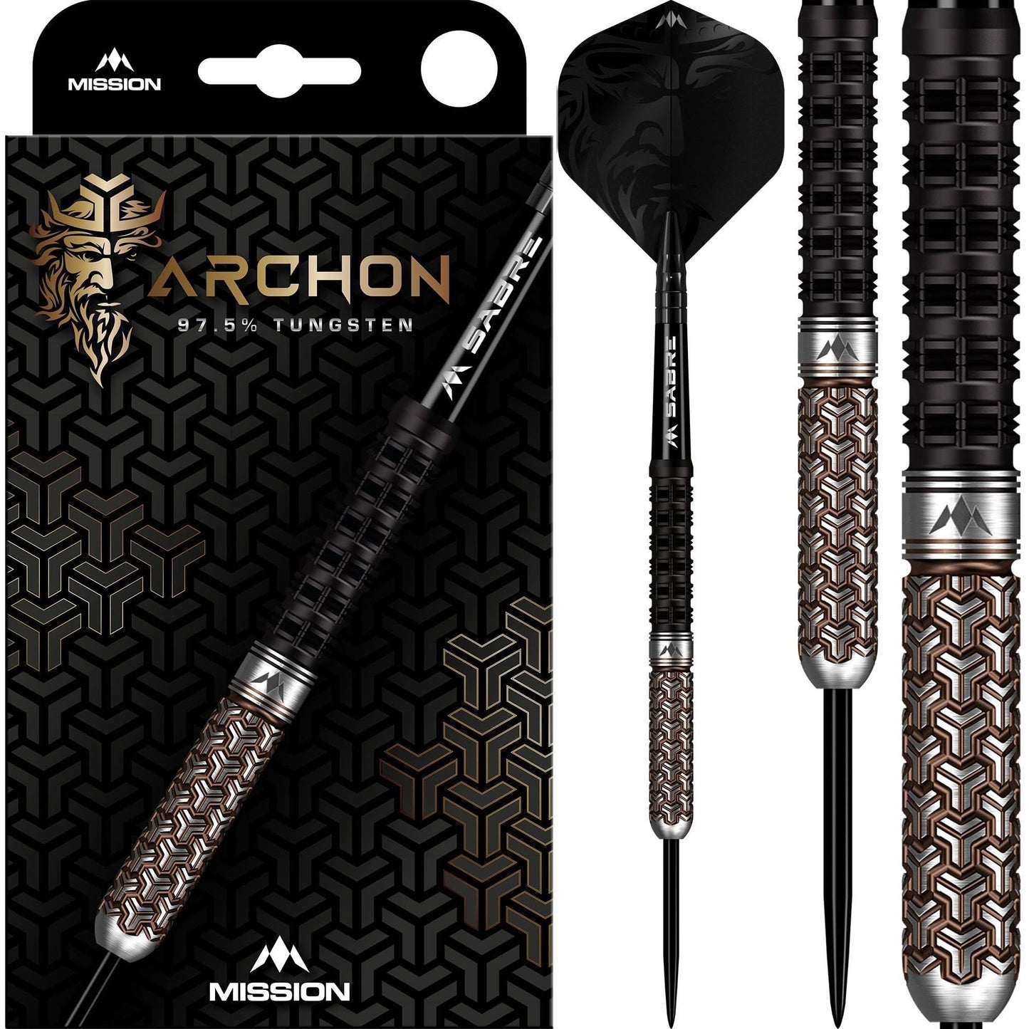 Mission Darts Archon 97.5% Tungsten Barrel Steel Tip Premium Dart Set, Black and Bronze, Shafts and Flights, Multiple Weights