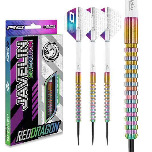 RED DRAGON Javelin Spectron - Premium Tungsten Steeltip Darts Set with Dart Flights and Dart Shafts (Stems) - Available in 20g, 22g, 24g, 26g