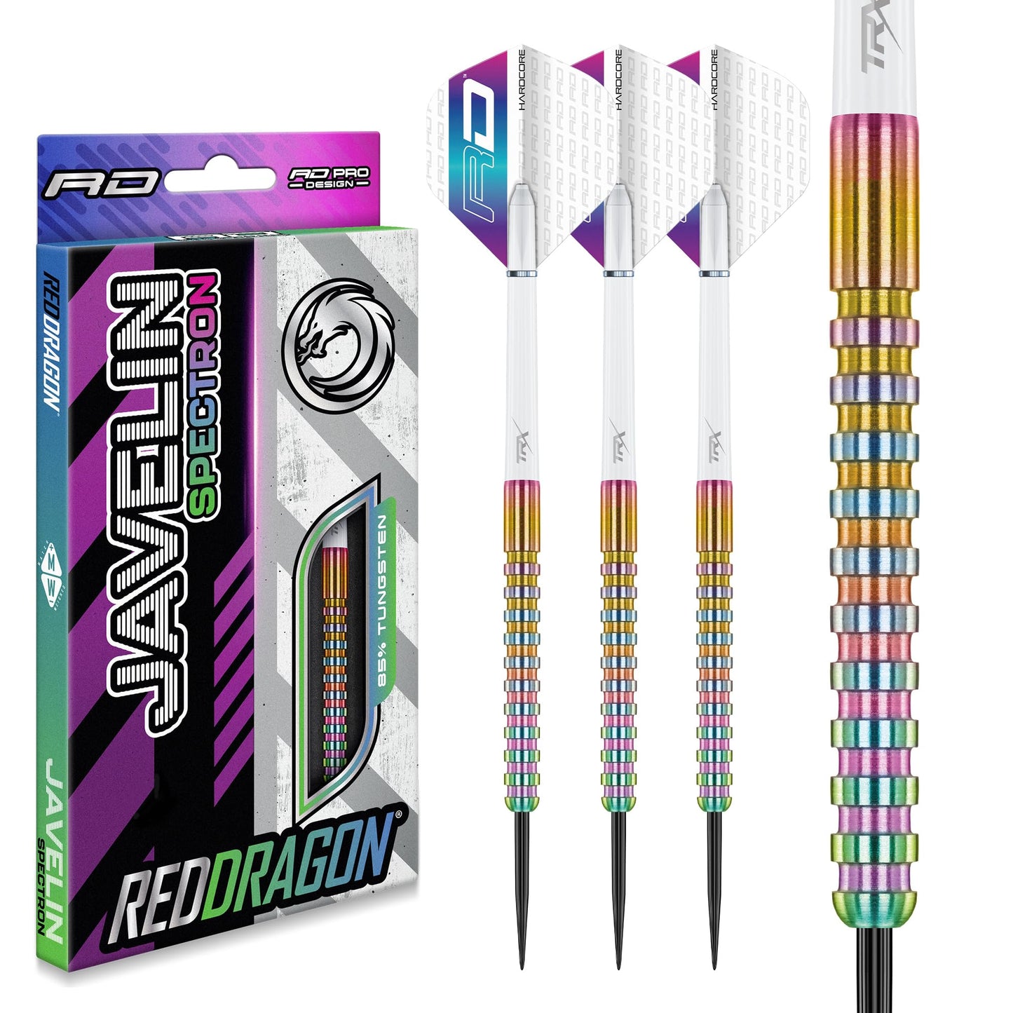 RED DRAGON Javelin Spectron - Premium Tungsten Steeltip Darts Set with Dart Flights and Dart Shafts (Stems) - Available in 20g, 22g, 24g, 26g